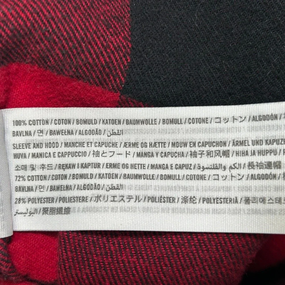 Hollister Hooded Flannel Mens M Buffalo Plaid Red Black Hoodie Shacket Shirt